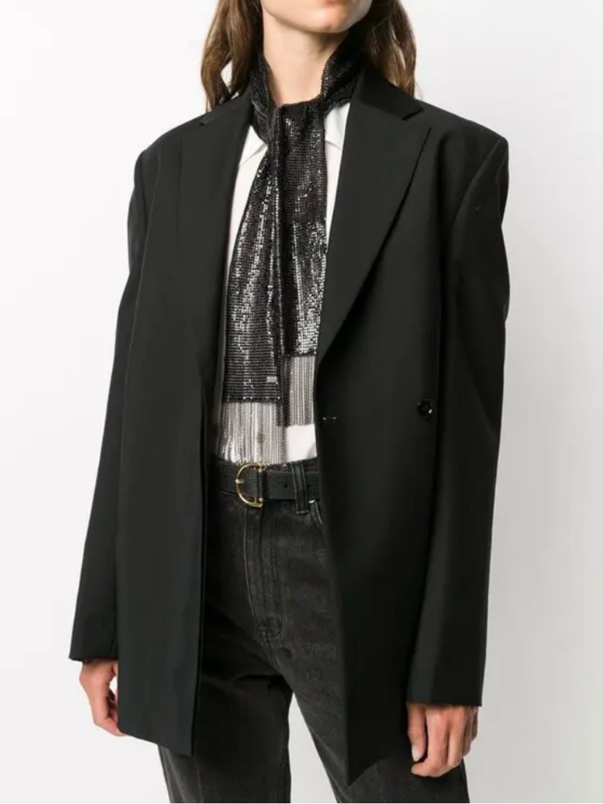 New Saint Laurent Ysl Black Chainmail Metal Mesh Scarf Necklace Fringe Kate Moss